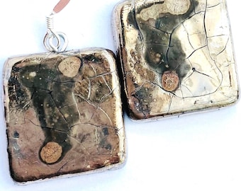 Silver square ceramic earrings. Thoughtful gift.