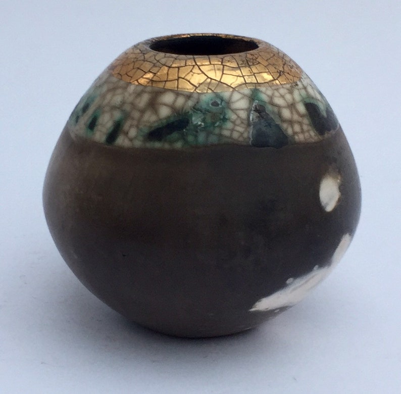 Small smoke fired ceramic pot with gold special gift.