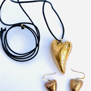 Gold heart pendant, gold heart earring set, gold heart necklace with matching heart earrings. Special birthday gift. image 9