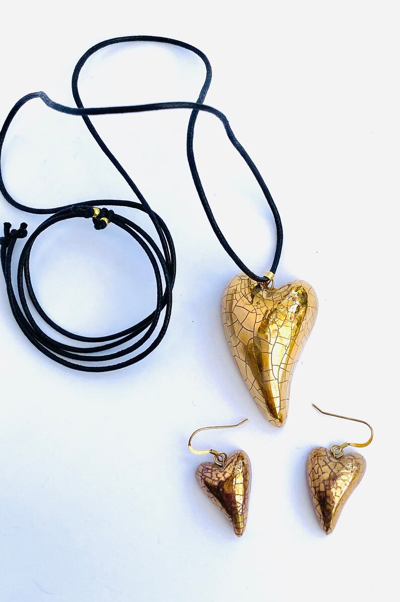 Gold heart pendant, gold heart earring set, gold heart necklace with matching heart earrings. Special birthday gift. image 9