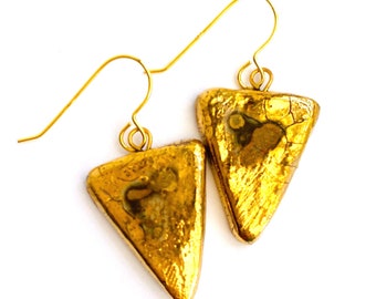 Triangle gold ceramic earrings. Thoughtful gift for special friend.