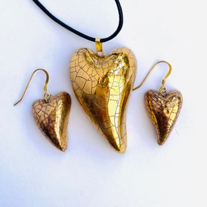 Gold heart pendant, gold heart earring set, gold heart necklace with matching heart earrings. Special birthday gift. image 7