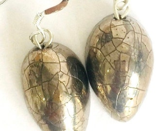 Silver teardrop earrings with crackle glaze. Special gift for a friend.