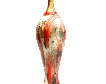 Pot /vase en céramique avec rouge et or. Cadeau attentionné et unique pour un ami spécial.