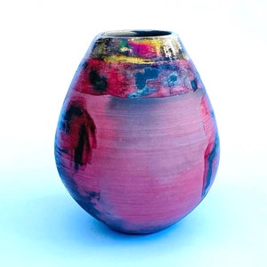 Red smoke-fired ceramic pot with gold lustre. special gift or enhance a contemporary interior. image 6
