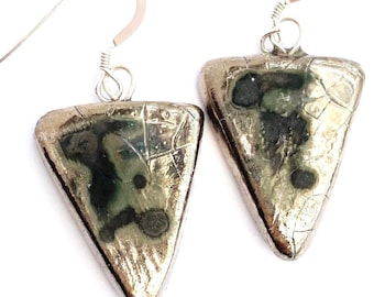 Triangle silver ceramic earrings. Gorgeous gift for special friend.