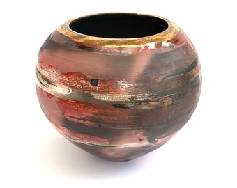 Red ceramic pot. Sawdust fired. Gift for a special friend.