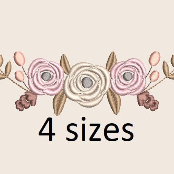 Half Floral Wreath Embroidery Design Monogram Frame Decorative Border in 4 sizes instant download