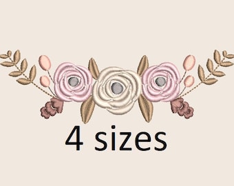Half Floral Wreath Embroidery Design Monogram Frame Decorative Border in 4 sizes instant download
