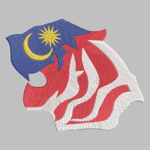 Tiger head Malaysia flag from Jata Negara embroidery design in 4 sizes digital file for embroidery machine