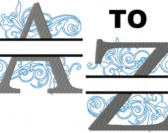 Bundle Embroidery Fonts Split Monogram, Monogram Fonts, Swirl Monogram Font Design, Embroidery Patterns Full Set Fonts, Hoop 4X4 5X7 6x10