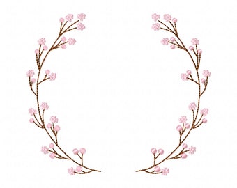 Sakura Floral Wreath Font Frame Monogram Design - EMBROIDERY DESIGN FILE - Instant download - Vp3 Hus Dst Jef Pes formats hoop 4x4 5x7 6x10