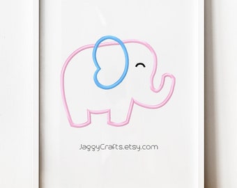 Cute Elephant Applique Baby Kids Machine Embroidery Design in 3 sizes