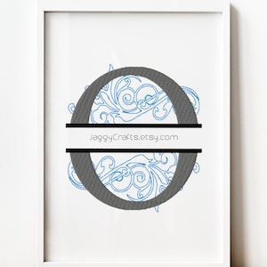 Split Monogram O Embroidery Design Font with Swirl Motif Design in 3 sizes Instant Download