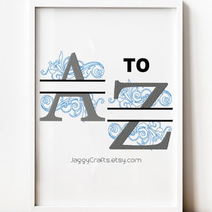 Split Monogram Embroidery Design Fonts Bundle Swirl Motif Design in 3 sizes Full Alphabet Instant Download