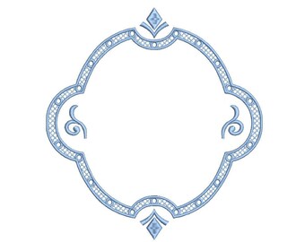 Decorative vintage Victorian oval monogram font border frame in 4 sizes – instant download machine embroidery design