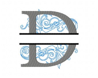 Embroidery Fonts Split Monogram, Monogram Fonts Design, Machine Embroidery Patterns, Monogram D, Hoop 4X4 5X7 6x10