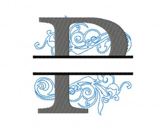 P Embroidery Fonts Split Monogram Embroidery Designs, Monogram Fonts Design, Machine Embroidery Patterns, Vine Monogram,Hoop 4X4 5X7 6x10
