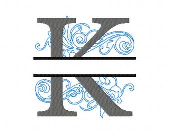 Embroidery Fonts Split Monogram, Monogram Fonts Design, Machine Embroidery Patterns, Monogram K, Hoop 4X4 5X7 6x10