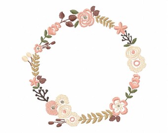 Floral Wreath Font Frame Monogram Design - EMBROIDERY DESIGN FILE - Instant download - Vp3 Hus Dst Exp Jef Pes formats hoop 4x4 5x7 6x10