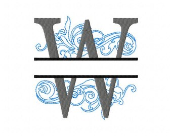 Embroidery Fonts Split Monogram, Monogram Fonts Design, Machine Embroidery Patterns, Monogram W, Hoop 4X4 5X7 6x10