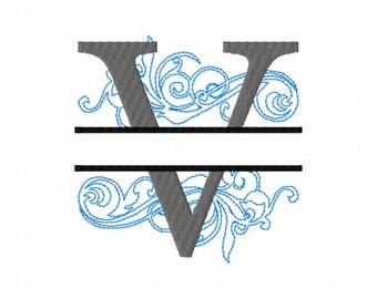 Split Monogram Embroidery Fonts, Monogram Font Design, Monogram Frame Embroidery Patterns, Monogram Letters V, Machine Embroidery Design
