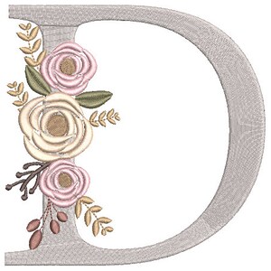Monograma floral bordado fuentes diseño paquete flor ramo motivo diseño letra D máquina bordado descarga inmediata