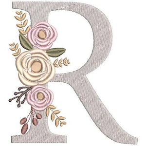 花柄モノグラム刺繍フォントデザインバンドル 花束モチーフデザイン 文字R 機械刺繍 即時ダウンロード