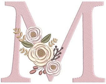 Floral Monogram Embroidery Fonts Design Bundle Flower Bunch Motif Design LETTER M (3 SIZES) Machine Embroidery Instant Download