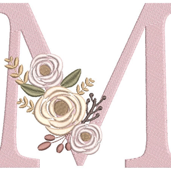 Floral Monogram Embroidery Fonts Design Bundle Flower Bunch Motif Design LETTER M (3 SIZES) Machine Embroidery Instant Download