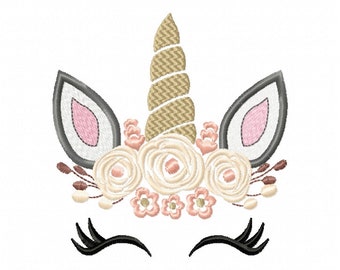 Pretty Unicorn Eyes Head Floral Design - Unicorn EMBROIDERY DESIGN FILE - Unicorn Shabby Chic Face Instant download - 5 sizes