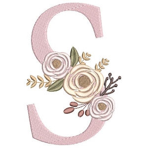 Monograma floral bordado fuentes diseño paquete flor manojo motivo diseño LETRA S máquina bordado descarga inmediata