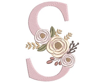 Floral Monogram Embroidery Fonts Design Bundle Flower Bunch Motif Design LETTER S Machine Embroidery Instant Download