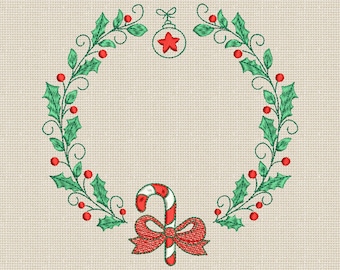 Berry Wreath Font Frame Monogram Design Corona de Navidad ARCHIVO DE DISEÑO DE BORDADO Descarga instantánea aro 4x4 5x7 6x10