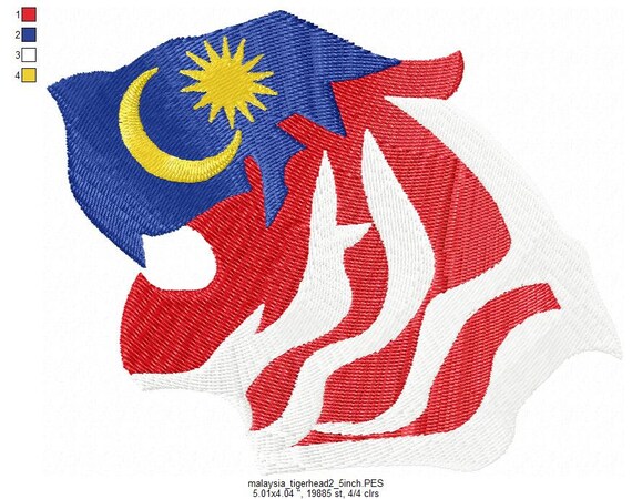 Tiger Head Malaysia Flag From Jata Negara Embroidery Design In Etsy