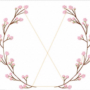 Sakura wreath embroidery frame design for monogram font border image 7