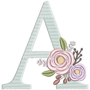 Monograma floral bordado fuentes diseño paquete flor ramo motivo diseño letra A máquina bordado descarga inmediata