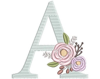 Floral Monogram Embroidery Fonts Design Bundle Flower Bunch Motif Design LETTER A Machine Embroidery Instant Download