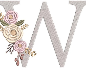 Floral Monogram Embroidery Fonts Design Bundle Flower Bunch Motif Design LETTER W Machine Embroidery Instant Download