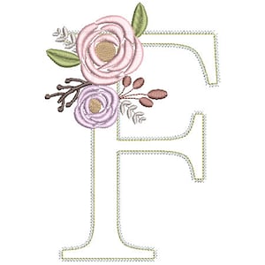 Applique Floral Monograma Bordado Fontes Design Letra F Flor Bunch Motif Design Máquina Bordado Download Instantâneo