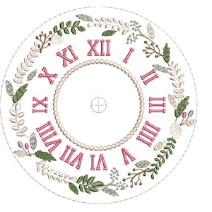 Leaves wreath clock vintage clock face embroidery design INSTANT DOWNLOAD FILE  7 inch size Vp3 Hus Dst Exp Jef Pes formats