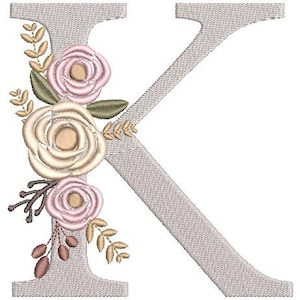 Blumen Monogramm Stickerei Schriftarten Design Bundle Blumenstrauß Motiv Design BUCHSTABE K (3 Größen) Maschinenstickerei Instant Download