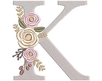 Floral Monogram Embroidery Fonts Design Bundle Flower Bunch Motif Design LETTER K (3 SIZES) Machine Embroidery Instant Download