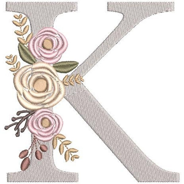 Floral Monogram Embroidery Fonts Design Bundle Flower Bunch Motif Design LETTER K (3 SIZES) Machine Embroidery Instant Download