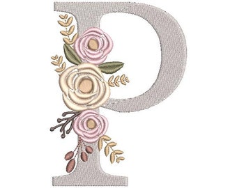 Floral Monogram Embroidery Fonts Design Bundle Flower Bunch Motif Design LETTER P Machine Embroidery Instant Download