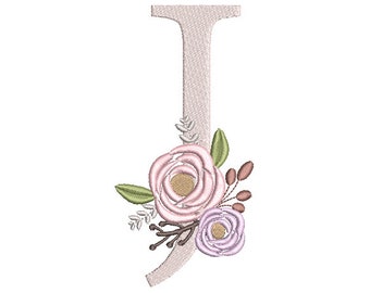 Floral Monogram Embroidery Fonts Design Bundle Flower Bunch Motif Design LETTER J Machine Embroidery Instant Download