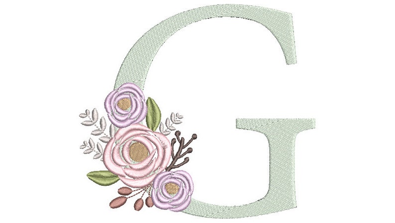 Floral Monogram Embroidery Fonts Design Bundle Flower Bunch Motif Design LETTER G Machine Embroidery Instant Download image 1