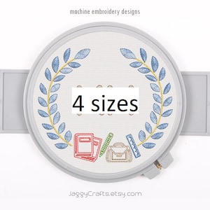 Back to school embroidery frame design for monogram border in wreath OUTLINE STITCH with 4 sizes instant download