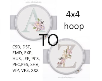 Floral Monogram Embroidery Fonts Design Bundle Flower Bunch Motif Design 4x4 HOOP SIZE Full Set Letters Machine Embroidery Instant Download