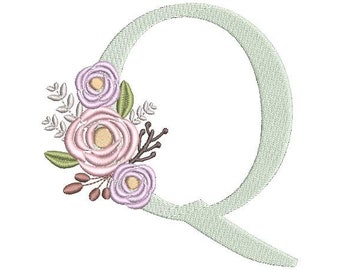 Floral Monogram Embroidery Fonts Design Bundle Flower Bunch Motif Design LETTER Q Machine Embroidery Instant Download